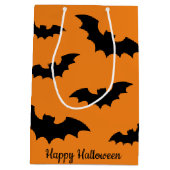 Happy Halloween zwart-oranje spooky bat-druk Medium Cadeauzakje (Achterkant)