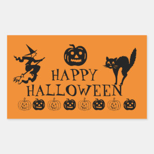 Happy Halloween zwart-oranje spooky decor Rechthoekige Sticker