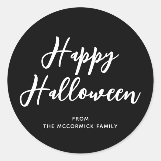 Happy Halloween zwart script familienaam Ronde Sticker (Voorkant)