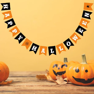 Happy Halloween zwart Sinaasappel Pattern Vlaggetjes