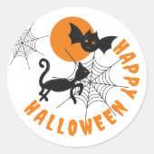 Happy Halloween Zwart & Sinaasappel Ronde Stickers (Voorkant)
