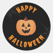 Happy Halloween Zwart & Sinaasappel Ronde Stickers (Voorkant)