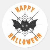 Happy Halloween Zwart & Sinaasappel Ronde Stickers (Voorkant)