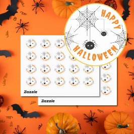 Happy Halloween Zwart & Sinaasappel Ronde Stickers