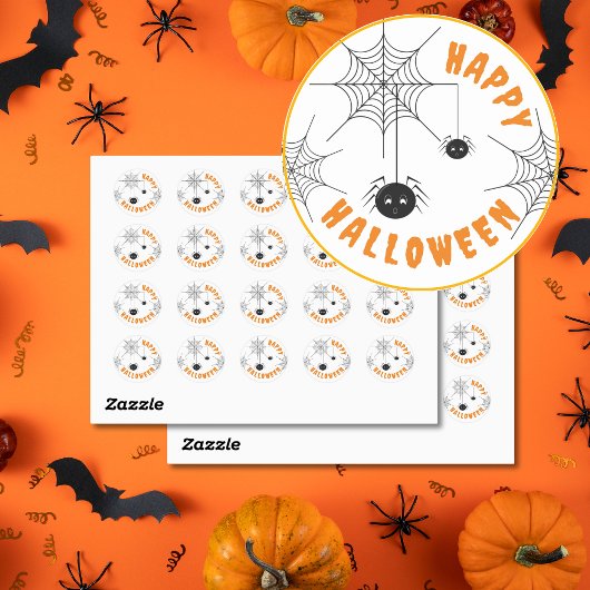 Happy Halloween Zwart & Sinaasappel Ronde Stickers