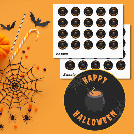 Happy Halloween Zwart & Sinaasappel Ronde Stickers