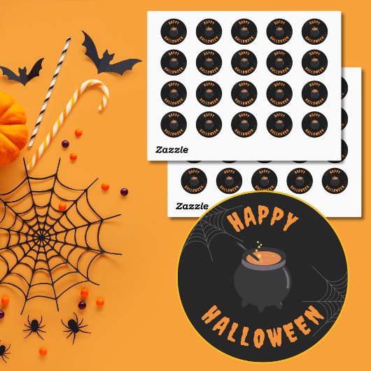 Happy Halloween Zwart & Sinaasappel Ronde Stickers