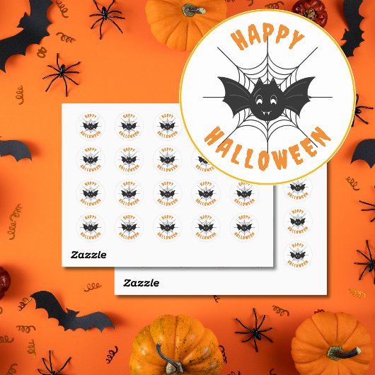 Happy Halloween Zwart & Sinaasappel Ronde Stickers