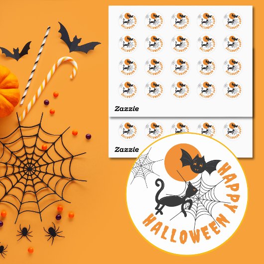 Happy Halloween Zwart & Sinaasappel Ronde Stickers