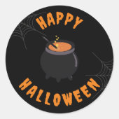 Happy Halloween Zwart & Sinaasappel Ronde Stickers (Voorkant)