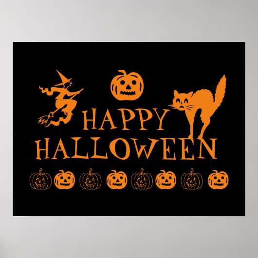 Happy Halloween zwart sinaasappel spooky decor pos Poster (Voorkant)