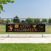 Happy Halloween zwart sinaasappel spooky decor Spandoek (Insitu)