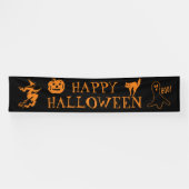 Happy Halloween zwart sinaasappel spooky decor Spandoek (Horizontaal)