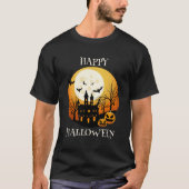 Happy Halloween Zwart Sinaasappel T-shirt (Voorkant)