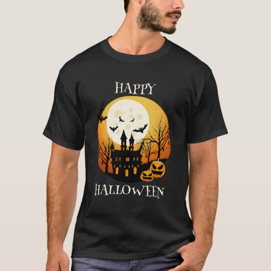 Happy Halloween Zwart Sinaasappel T-shirt (Voorkant)