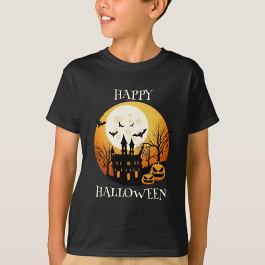 Happy Halloween Zwart Sinaasappel T-shirt (Voorkant)