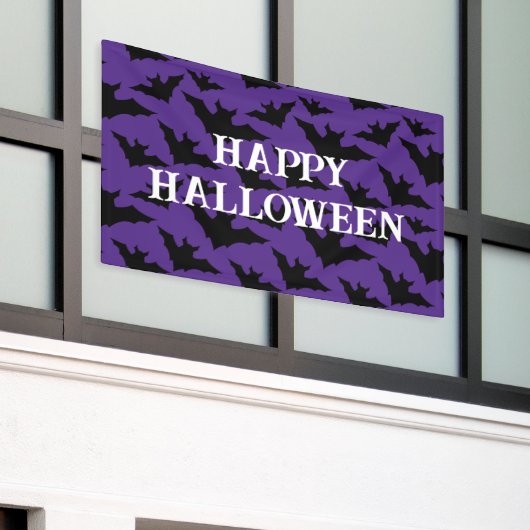 Happy Halloween zwart vleermuizen paarse spooky pa Spandoek (Buitenkant Gebouw)
