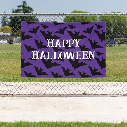 Happy Halloween zwart vleermuizen paarse spooky pa Spandoek (Insitu)