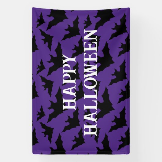 Happy Halloween zwart vleermuizen paarse spooky pa Spandoek (Verticaal)