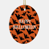 Happy Halloween zwart vleermuizen sinaasappel spoo Keramisch Ornament (Rechts)