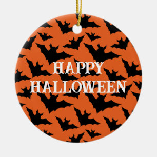 Happy Halloween zwart vleermuizen sinaasappel spoo Keramisch Ornament