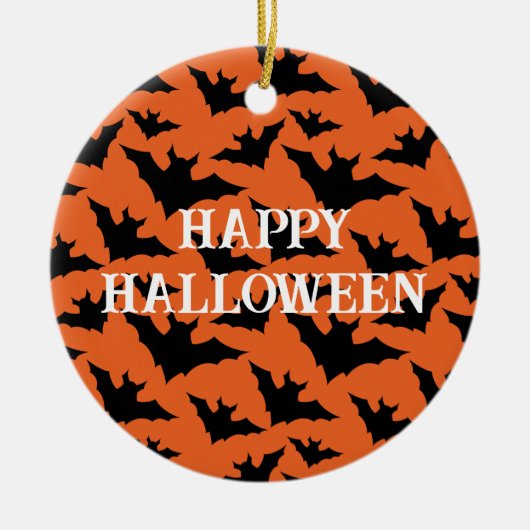 Happy Halloween zwart vleermuizen sinaasappel spoo Keramisch Ornament (Voorkant)