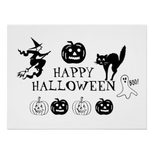 Happy Halloween zwart-wit spooky Poster