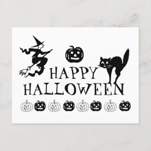 Happy Halloween zwart wit spooky schattig Briefkaart