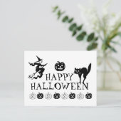 Happy Halloween zwart wit spooky schattig Briefkaart (Staand voorkant)