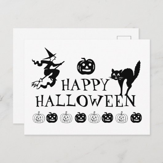 Happy Halloween zwart wit spooky schattig Briefkaart (Voorkant / Achterkant)