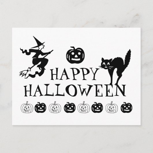 Happy Halloween zwart wit spooky schattig Briefkaart (Voorkant)