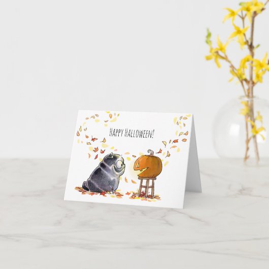 Happy Halloween zwarte bots-o-lantern kaart (Gele Bloem)