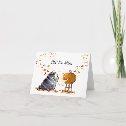 Happy Halloween zwarte bots-o-lantern kaart (Voorkant)