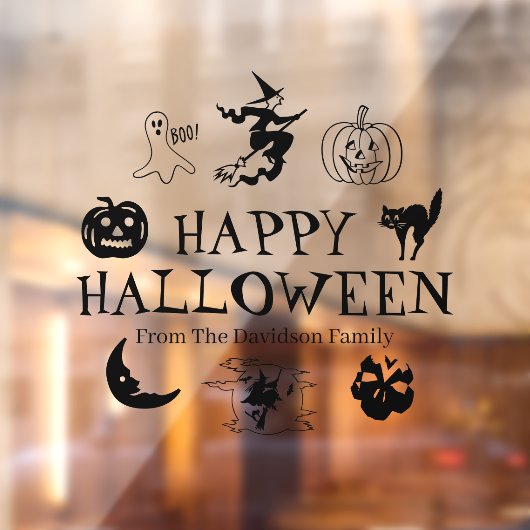 Happy Halloween zwarte douanenaam transparant Raamsticker (Vel 2)