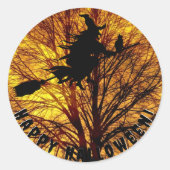 Happy Halloween zwarte heks Ronde Sticker (Voorkant)