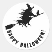 Happy Halloween zwarte heks Ronde Sticker (Voorkant)