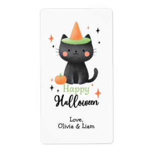 Happy Halloween Zwarte Kat Aangepaste Verzendlabel