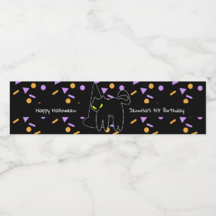 Happy Halloween Zwarte Kat Confetti Verjaardag  Waterfles Etiket