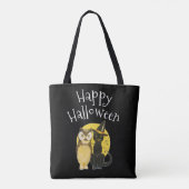 Happy Halloween, zwarte kat en uil Tote Bag (Achterkant)