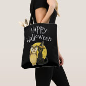 Happy Halloween, zwarte kat en uil Tote Bag (Dichtbij)