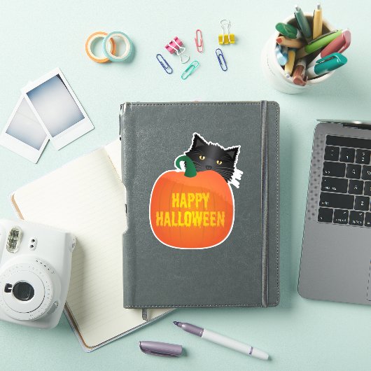 Happy Halloween - Zwarte kat met pompoen Sticker (iPad Cover)