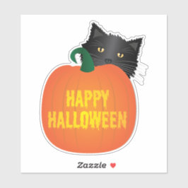Happy Halloween - Zwarte kat met pompoen Sticker