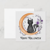 Happy Halloween - Zwarte kat op halve maan (Voorkant / Achterkant)