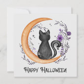 Happy Halloween - Zwarte kat op halve maan (Voorkant)