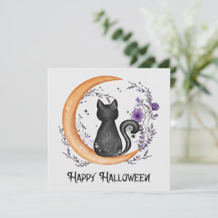 Happy Halloween - Zwarte kat op halve maan