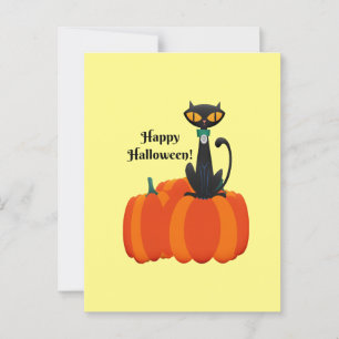 Happy Halloween, zwarte kat / pompoen, Briefkaart