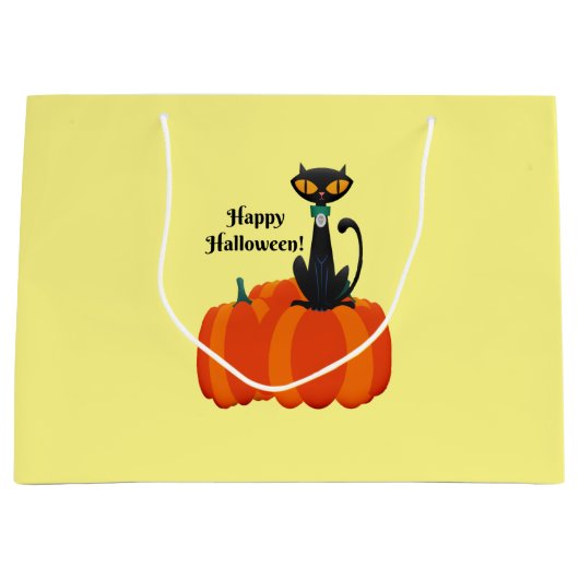 Happy Halloween, zwarte kat / pompoen, Groot Cadeauzakje (Voorkant)