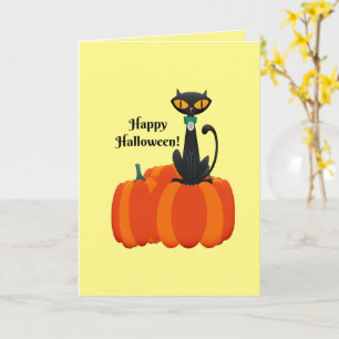 Happy Halloween, zwarte kat / pompoen, Kaart