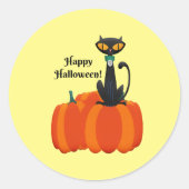 Happy Halloween, zwarte kat / pompoen, Ronde Sticker (Voorkant)