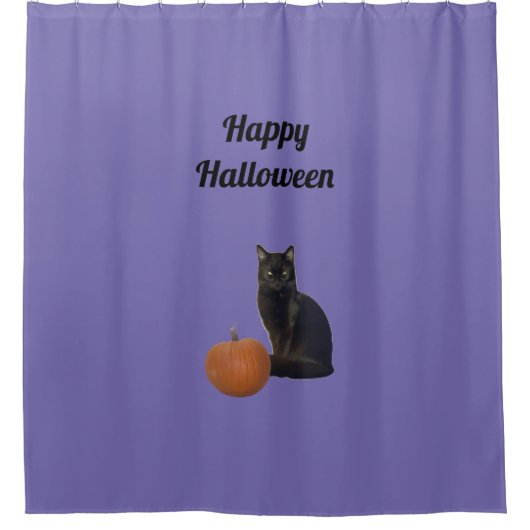 Happy Halloween Zwarte Kat Sinaasappel Pompoen Paa Douchegordijn (Voorkant)